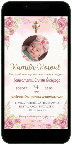 E-ZAPROSZENIE elektroniczne zaproszenie ze zdjęciem na Chrzest Święty dziewczynki.jpg