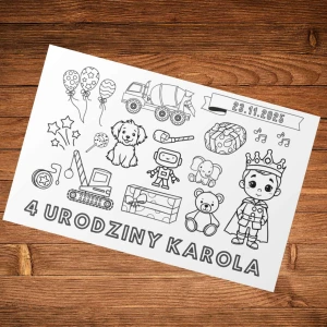 Personalizowana KOLOROWANKA do druku na urodziny dla chłopca z imieniem dziecka - Plik PDF