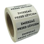 ZMIESZAĆ PRZED UŻYCIEM - naklejki - foliowe etykiety 40x15mm