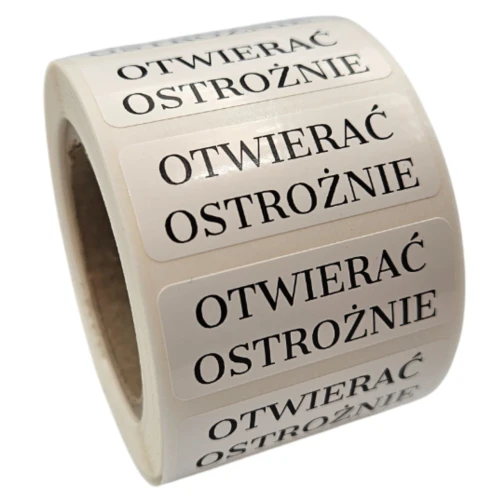 Naklejki OTWIERAĆ OSTROŻNIE - foliowe etykiety 40x15mm.jpg