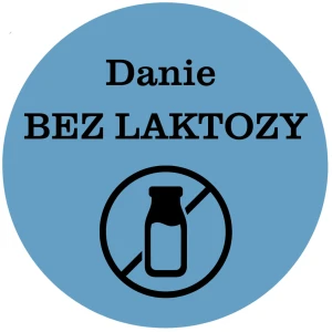 Naklejki cateringowe - Danie BEZ LAKTOZY - etykiety niebieskie 5cm