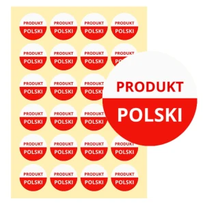 Naklejki PRODUKT POLSKI - okrągłe etykiety na Arkuszu A4