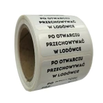 Naklejki z napisem PO OTWARCIU PRZECHOWYWAĆ W LODÓWCE - Etykiety foliowe 40x15mm