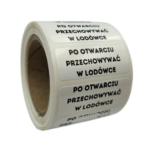 Naklejki z napisem PO OTWARCIU PRZECHOWYWAĆ W LODÓWCE - Etykiety foliowe 40x15mm