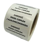 Naklejki z napisem CHRONIĆ PRZED CIEPŁEM I NASŁONECZNIENIEM - Etykiety foliowe 40x15mm