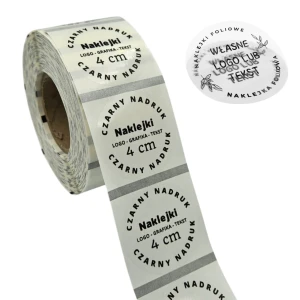 Naklejki Z LOGO przezroczyste, bezbarwne, transparentne - Etykiety 4cm (czarny nadruk)