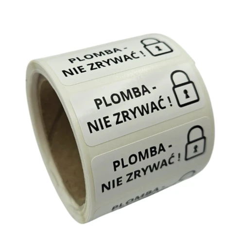 PLOMBA „NIE ZRYWAĆ” – Naklejki z kłódką 40x15mm  200 szt. etykiet foliowych informacyjnych.jpg