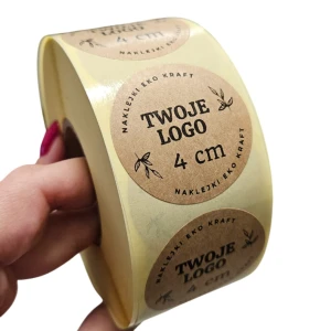 TWOJE WŁASNE LOGO - Naklejki 4cm - EKO KRAFT (czarny nadruk)