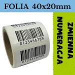 Etykiety foliowe z kodem kreskowym 40x20mm - ZMIENNA NUMERACJA